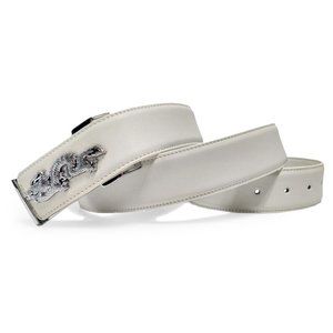 White Flat Grain Leather Dragon Buckle Belt